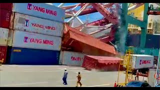 Containership Takes Out Cranes at Kaohsiung Port in Taiwan screenshot 1