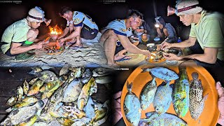 Masak hasil berburu malam di pinggir pantai