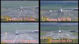 C-17 vs B747-8F vs C-5 vs An124 - Who takes the most runway? [4K]