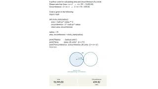 A python code for calculating area and circumference of a circle
