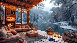 Cozy Winter Coffee Shop Ambience ☕ Warm Jazz Instrumental Music \& Crackling Fireplace for Relaxing