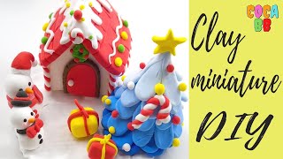 DIY How to make polymer clay miniature Christmas House, Christmas tree, snow man #57