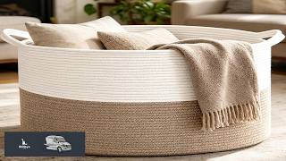 Large Woven Blanket Basket 65L Cotton Rope Laundry Basket Hamper with Handles Decorative screenshot 5