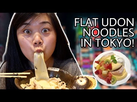 FLAT WIDE UDON NOODLES & SOUFFLE PANCAKES IN GINZA TOKYO! Must Eat Food in Ginza