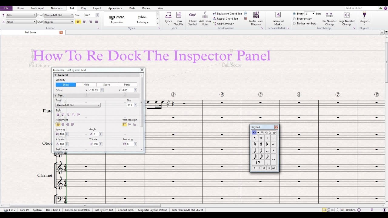 How To Re Dock The Inspector Panel In Sibelius 2018
