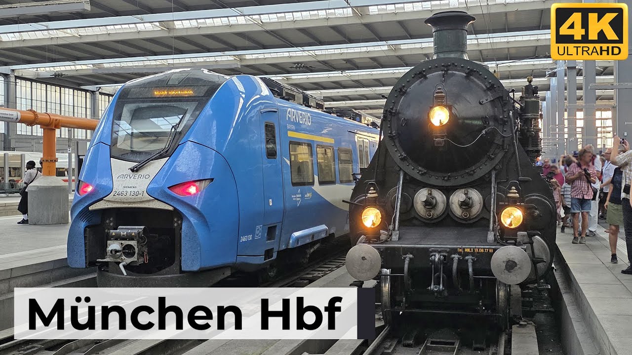 München Hbf 15.08.2025 - Seltene Bayerische S 3/6 (Dampflokomotive 3673) & Vielfältiger Bahnverkehr