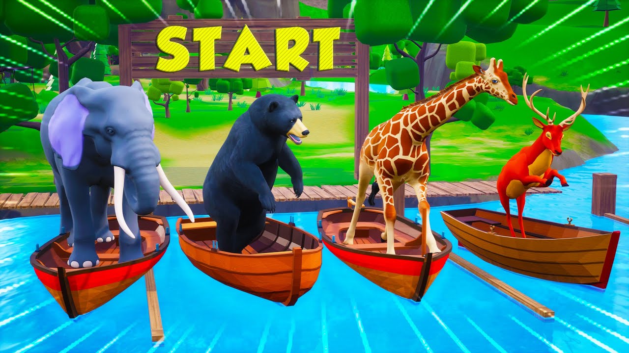 Funny Animals Boat Race | Elephant, Giraffe, Deer Animals Sounds