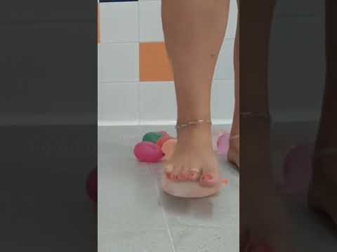 Water balloon stomping barefoot