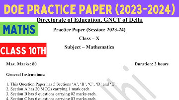 DOE Class 10 annual practice paper - 1 |  Practice paper maths 2023-24 | sample paper | Part E