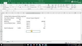 Finding Yield To Maturity using Excel