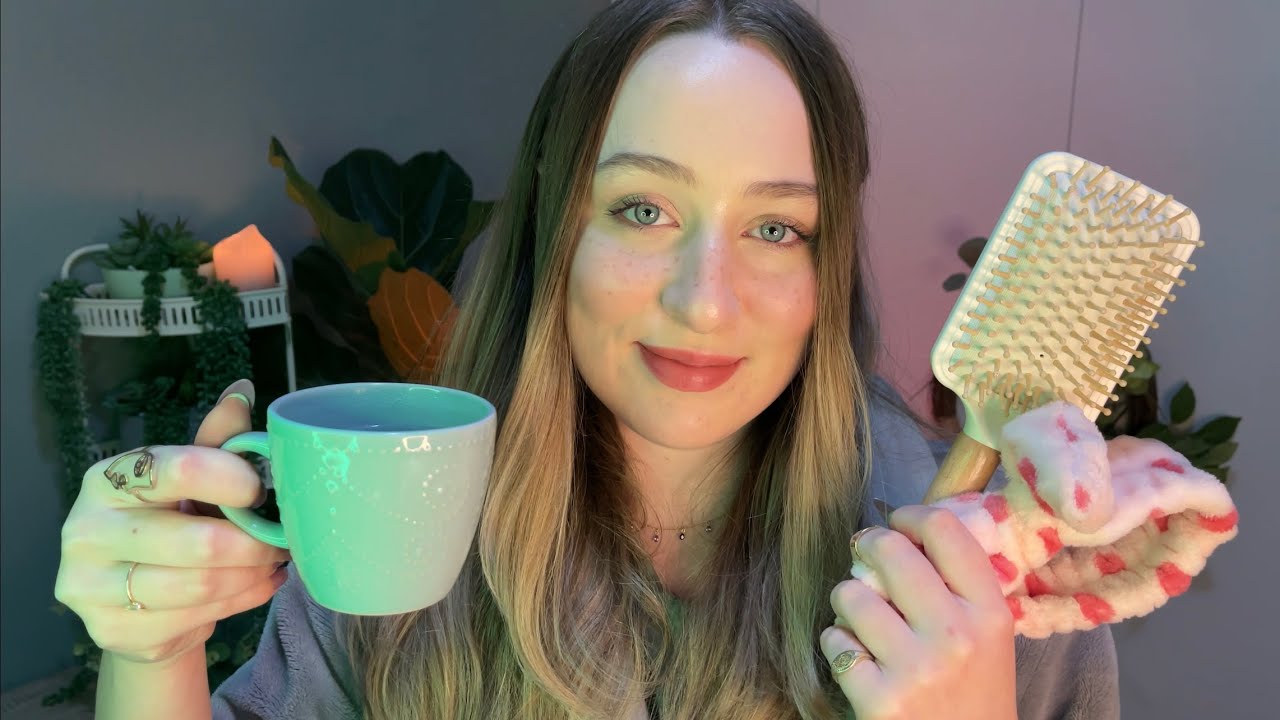 ASMR Cozy Pamper Night (Hair Brushing, Makeup & Skincare)