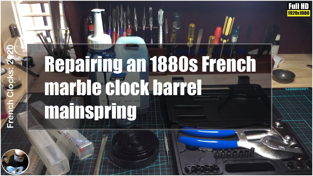 Antique French marble mantle clock barrel mainspring repair 