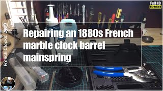 Antique French marble mantle clock barrel mainspring repair #FrenchClockRepairs #ClockMainsprings