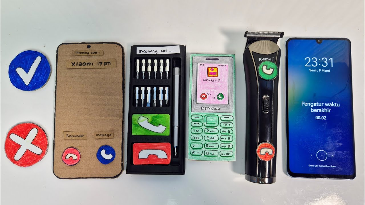 With button vs XIAOMI 17PM VS Screwdriver tool Vs Nokia vs hair clipper vs huawei p30,incoming call