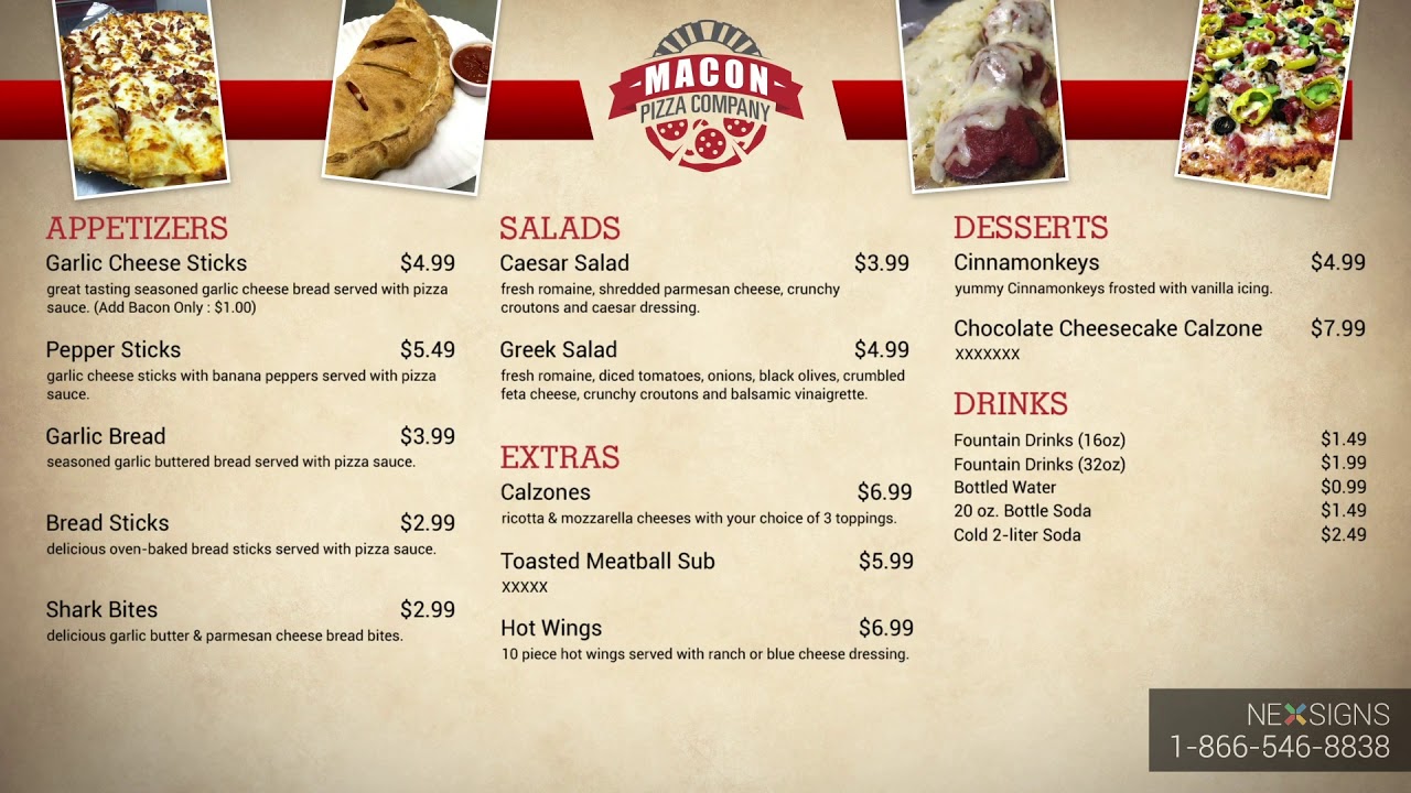 Macon Pizza 1 Digital Menu Board Design Restaurant NexSigns YouTube