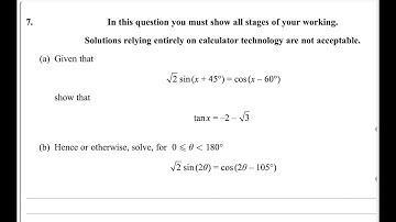 Pure Math P3 May/June 2024 [Q7] Pearson Edexcel IAL WMA 13/01|Solving Trigonometric Equations
