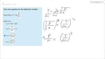 Solve for p: T = 2pi*sqrt(p/n)