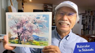Eng Sub Cherry Blossoms Landscape Watercolor Painting Demo Calming Art