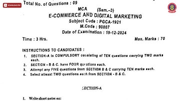 MCA 3RD SEM E COMMERCE AND DIGITAL MARKETING DEC 2024 | PTU
