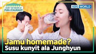 [IND/ENG] Biar sehat, Junghyun minum susu kunyit setiap pagi! | Fun-Staurant | KBS WORLD TV 240429