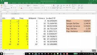 Statistics - Mean and Standard Deviation of Grouped Data - Homework - Unit 2 - Example 8 - By Excel screenshot 4