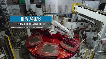 OCEM hyper-press OPA740/6 (740tons, 6 stations) producing single-layer "Terrazzo" tiles of 600x600mm