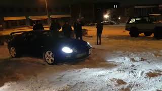 Celica GT4 donuts in snow, turbo chatter, screamer pipe.