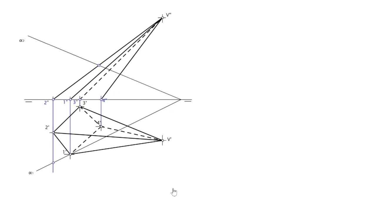 Sección a pirámide oblicua producida por plano oblicuo. Sistema diédrico. ⚡⚡⚡EBAU Murcia⚡⚡⚡