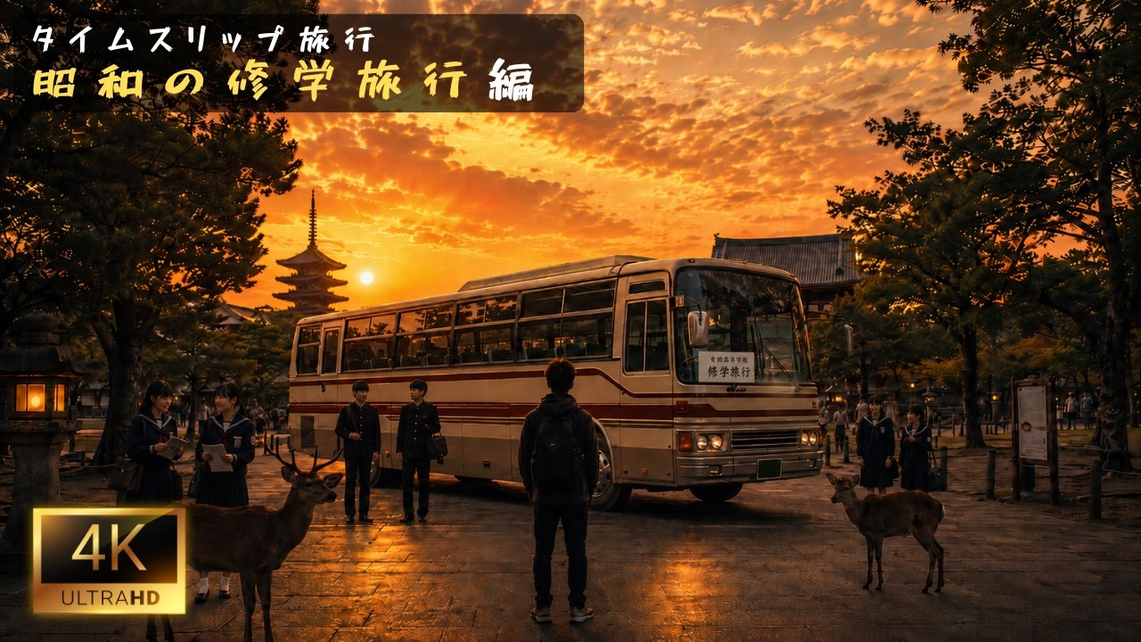 【昭和旅行Vlog】夜行バスで仮眠したら昭和の修学旅行生にタイムスリップしていた【昭和レトロ】【ノスタルジー】【青春】【4K】昭和50年代-昭和60年代