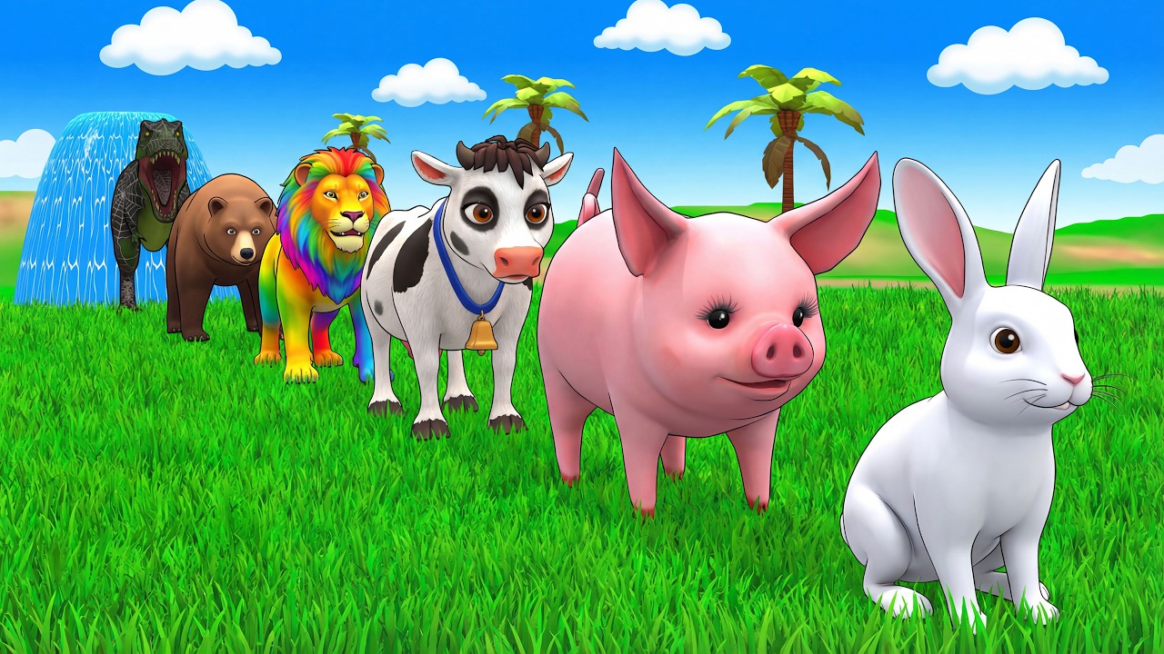 Long Slide Game With Cow Elephant Gorilla Hippopotamus Tiger 3d Animal Game Funny 3d Animals