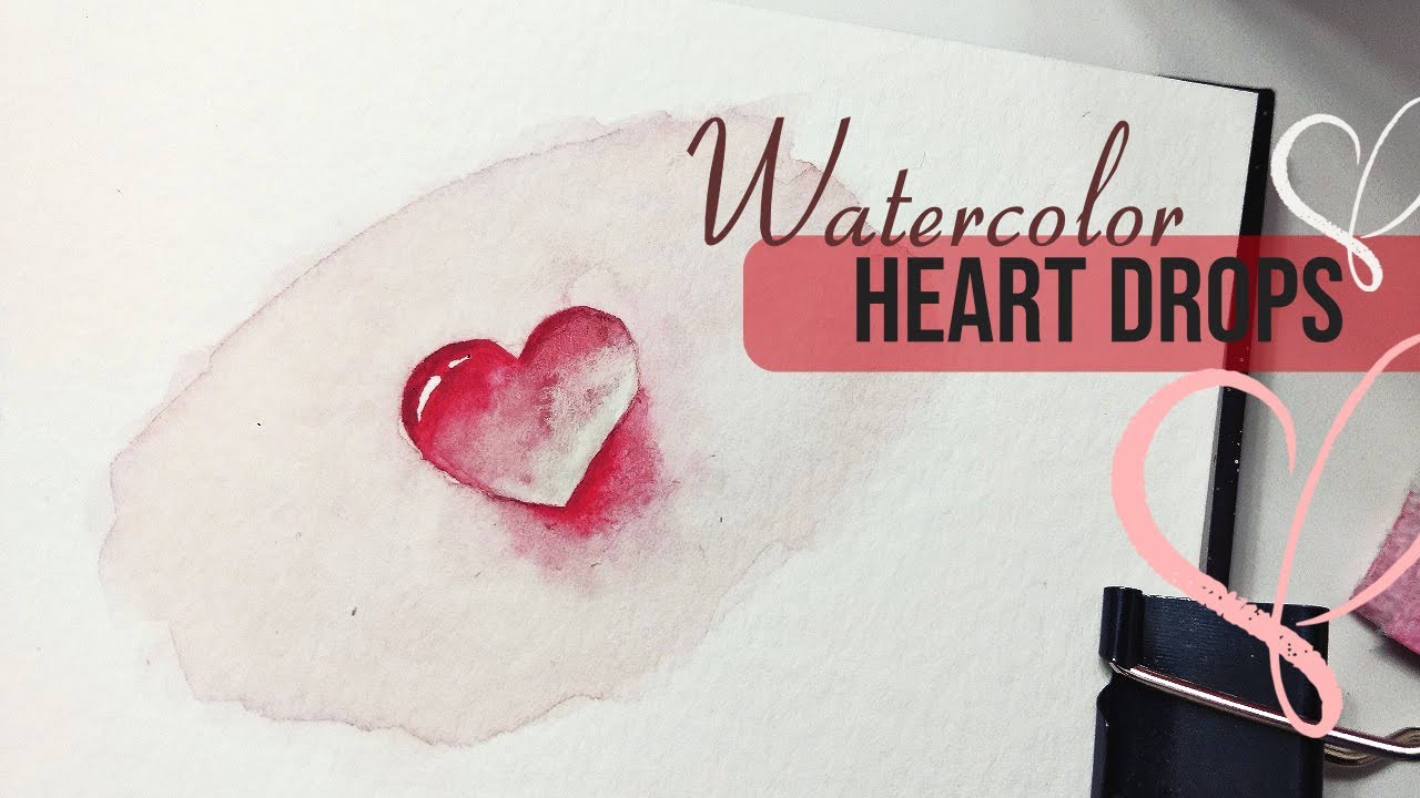 Valentines day crafts: HEART shaped water drops » How to paint watercolor  water drops for beginners 