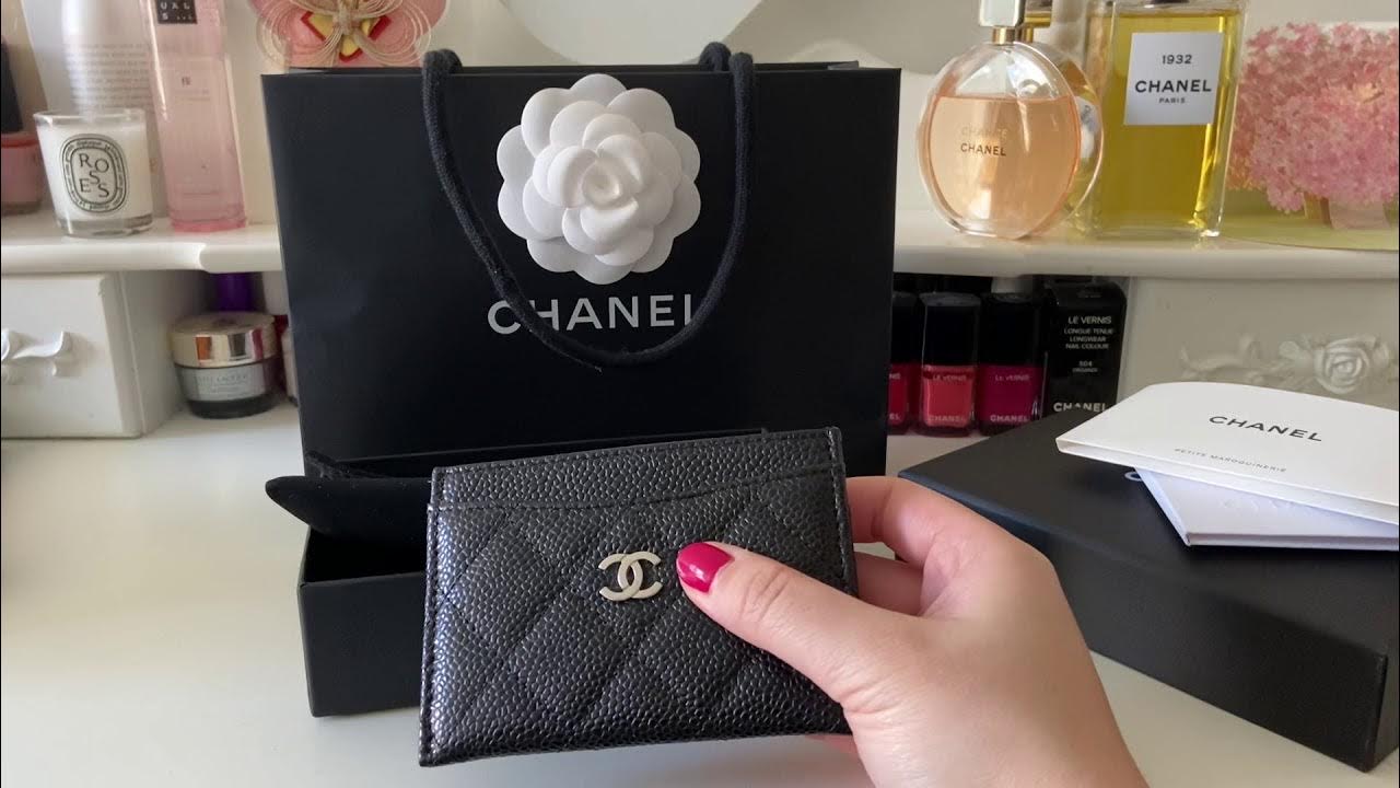 Chanel classic flap card holder in caviar black with silver hardware shw  series 30 BN Full set