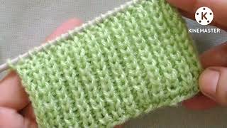 Reversible, Easy, only 2 rows repeat knitting pattern. Shaker stitch (Half Fisherman rib stitch)