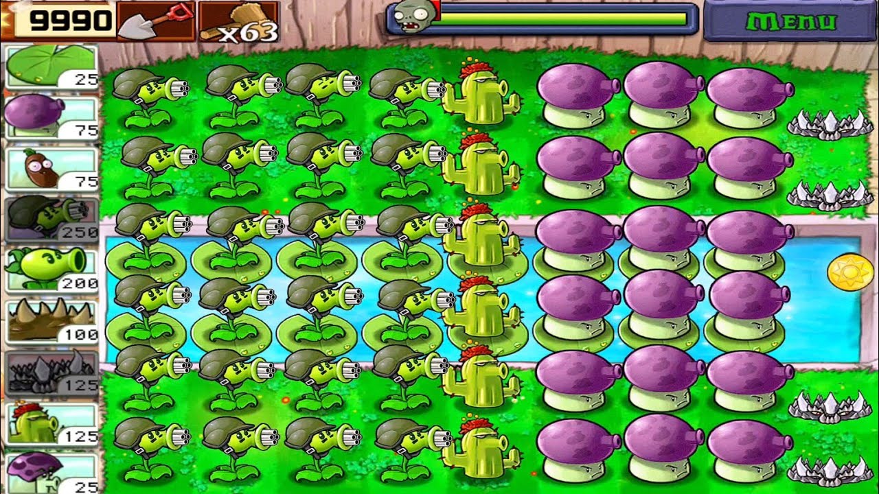 Plant vs Zombie • Gatling Pea + Fume Shroom vs All Zombies • Last Stand ...