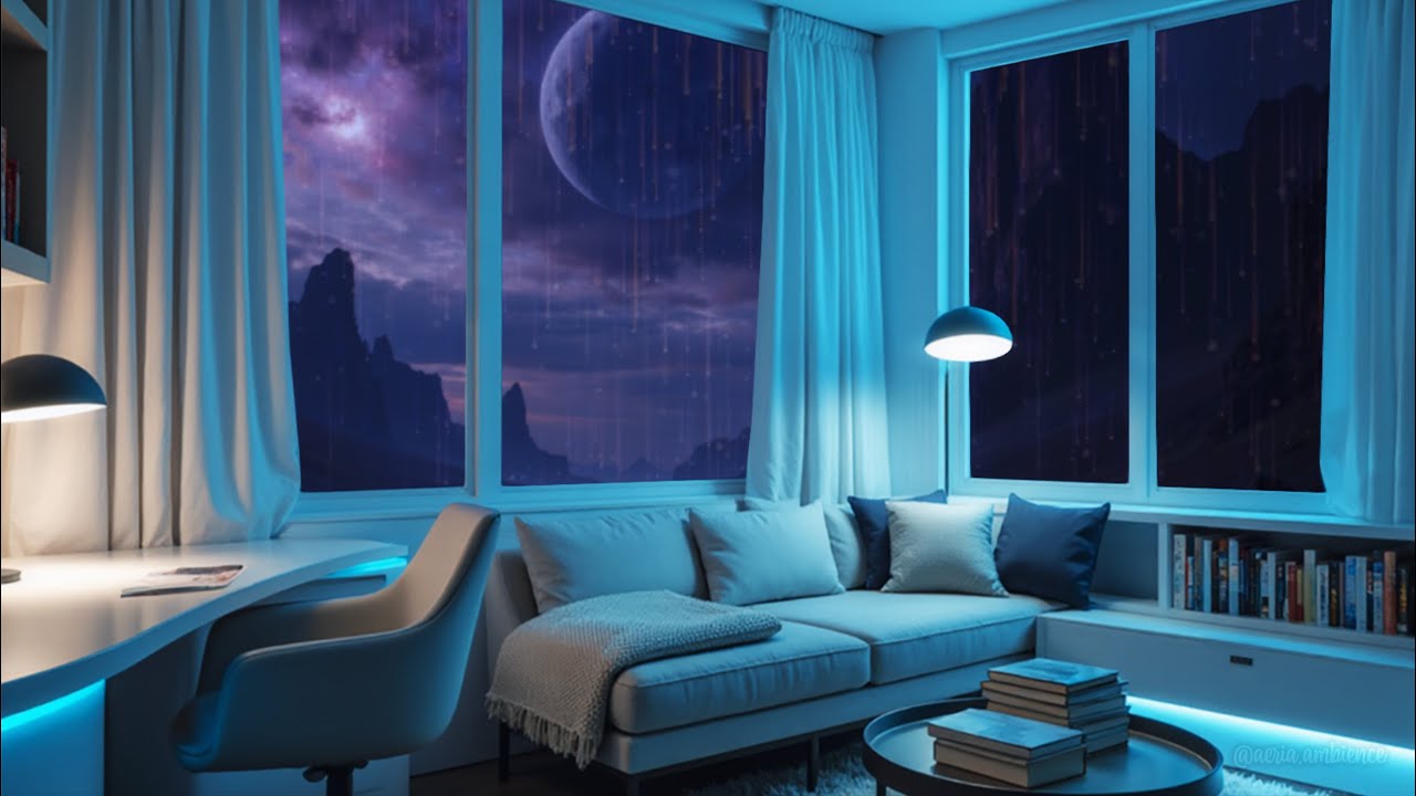 Your Peaceful Escape | Piano & Rain in a Futuristic Study Room (1 Hour)