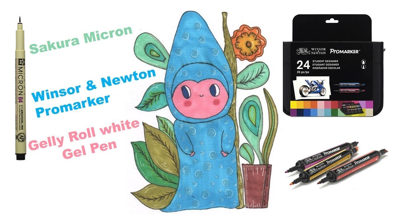 الرسومات العجيبة Winsor & Newton Promarker |Sakura Micron |Sakura Gelly Roll , white Gel Pen