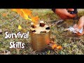 Survival Skills: Make a DIY Stove from a Tin Can. Amazing Fire Starter  from Battery in  the  Wild