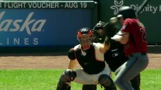 Brandon Drury gets hit on the helmet by a pitch