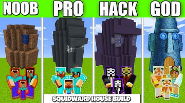 Minecraft Battle SQUIDWARD HOUSE FAMILY CRAFTING CHALLENGE NOOB vs PRO vs HACKER Minecraft Animation