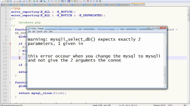 Warning: mysqli_select_db() expects exactly 2 parameters, 1 given in