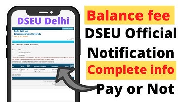 New notification on balance fee | Official update on DSEU website | last date of balance fee | #dseu