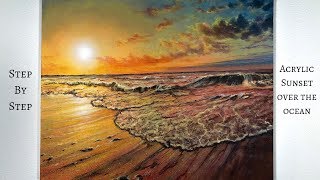 Ocean Sunset STEP by STEP Acrylic Painting (ColorByFeliks)