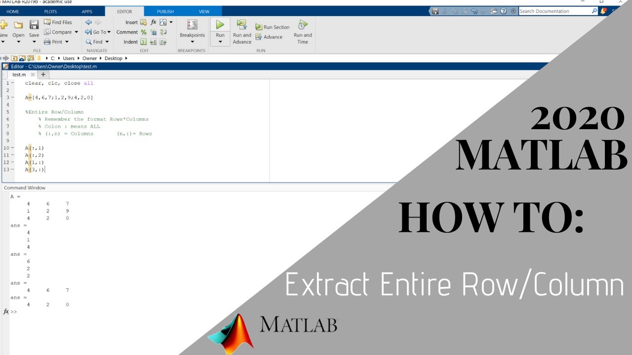 How To Extract An Entire Row Or Column Using Matlab 2020
