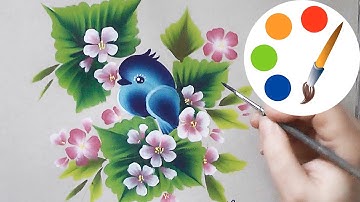 How to paint a Blue bird on a branch, One Stroke for beginners, easy&simple