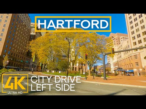 4K Scenic Roads of New England - Traveling through HARTFORD Downtown - Left Side Slow-Motion Version