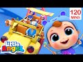 Rollercoaster BUS RIDE  | Little Angel | 🚌Wheels on the BUS Songs! | 🚌Nursery Rhymes for Kids