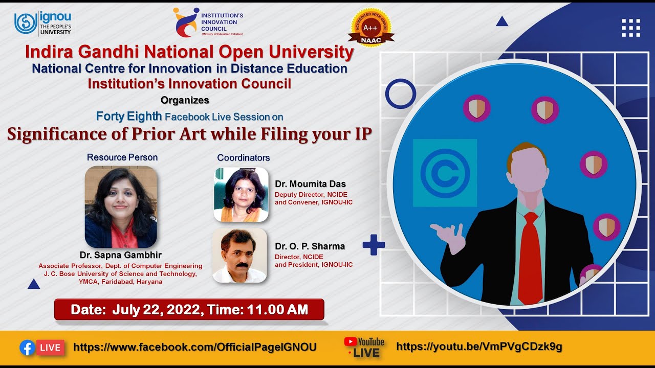 Forty Eighth Facebook Live Session on  Significance of prior art while filling your IP