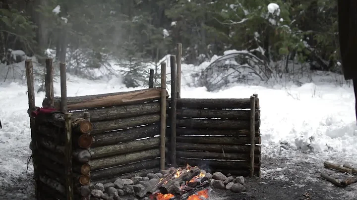 Winter Camping in Snow Storm with Survival Shelter & Bushcraft Cot.