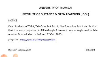 IMPORTANT NOTICE FOR  IDOL TYBA |TYB.COM | MA PART 2 | M.COM part 2 | google form mumbai university