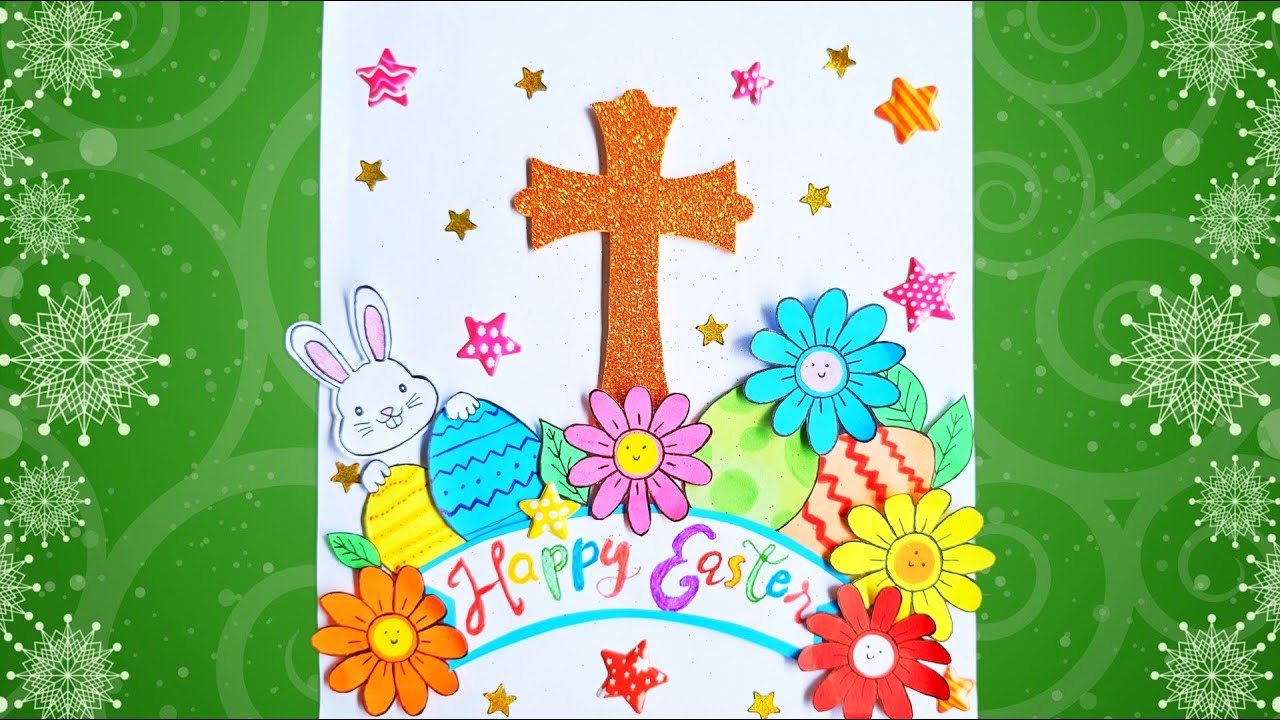 Happy Easter Greetings Card Easter Craft activity for kids Easter poster decoration 